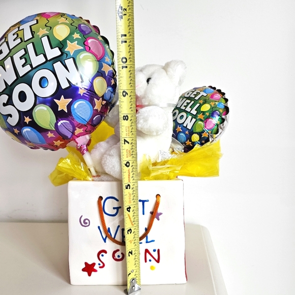 Ceramic Tote Plush Bear Baloons "Get Well Soon", AmeriChoice Since 1987 - Picture 10 of 10